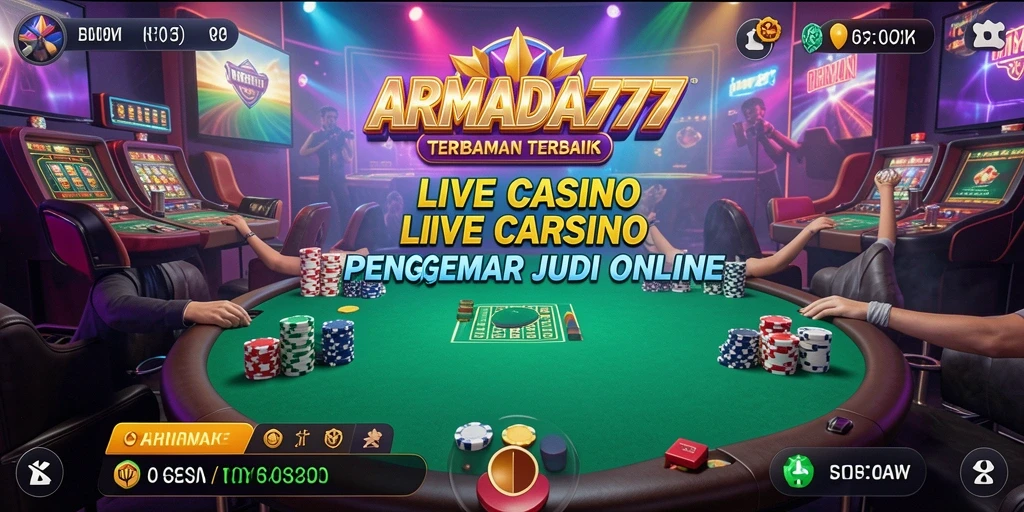 Screenshot gameplay ARMADA777 yang menampilkan dealer langsung dan suasana kasino.