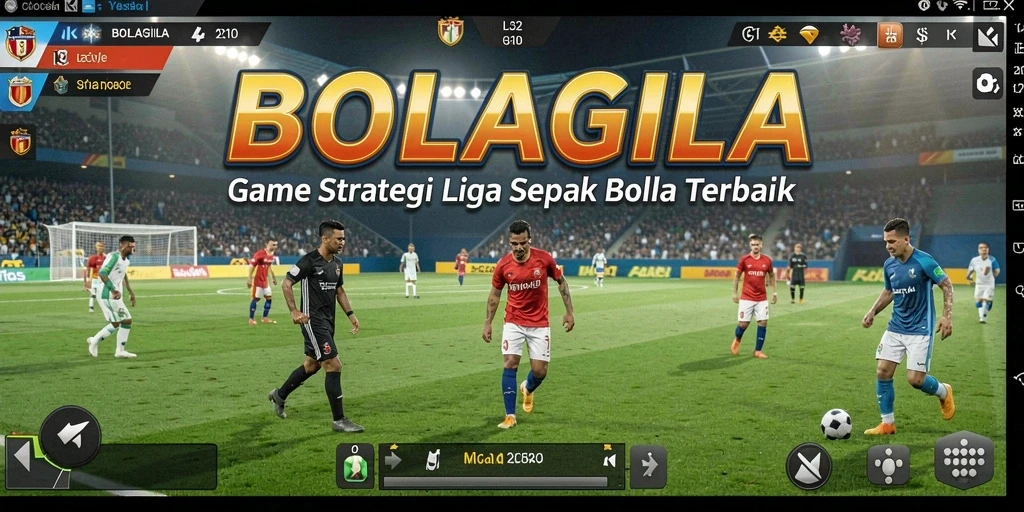 Tampilan gameplay BOLAGILA dengan tim sepatu bola beraksi.