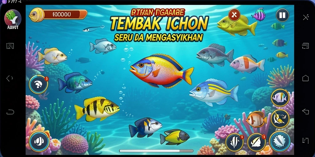 Screenshot gameplay F7F7 dengan tampilan menembak ikan.