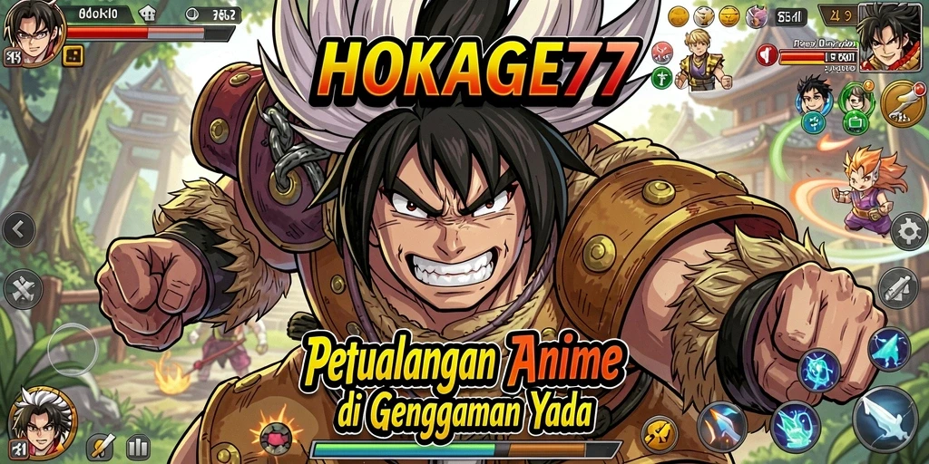 Screenshot HOKAGE77 menampilkan aksi pertempuran seru dengan karakter anime.