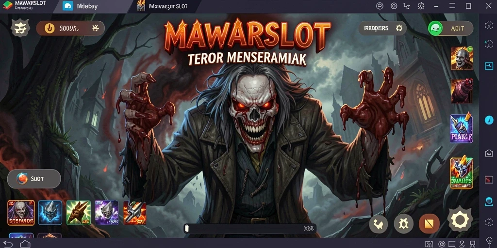 Screenshot gameplay MAWARSLOT yang menampilkan atmosfer horror menakutkan.