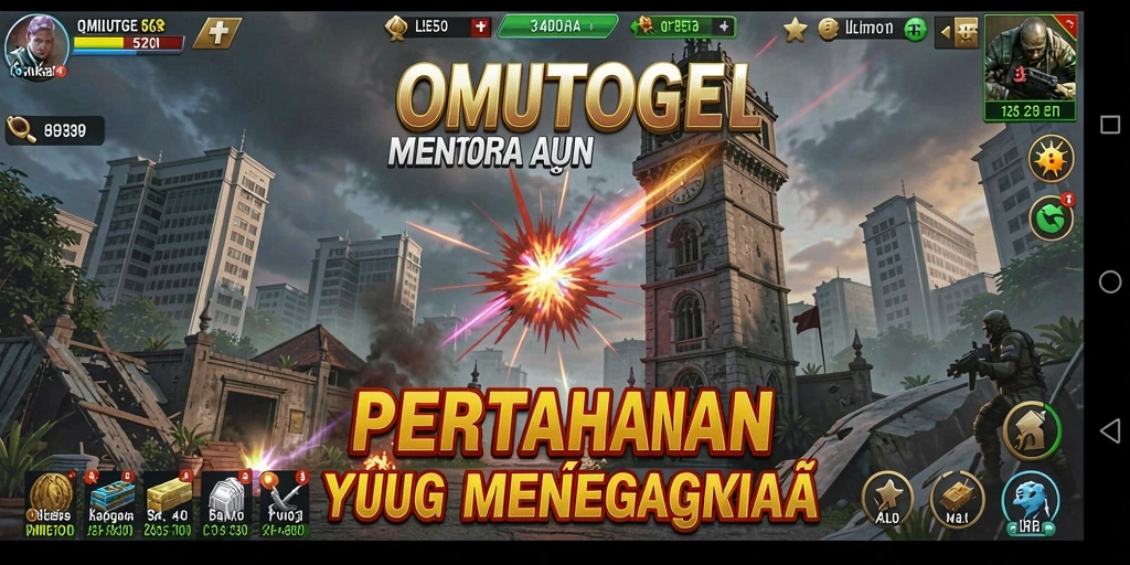 Tampilan gameplay mendebarkan di OMUTOGEL dengan menara yang strategis.